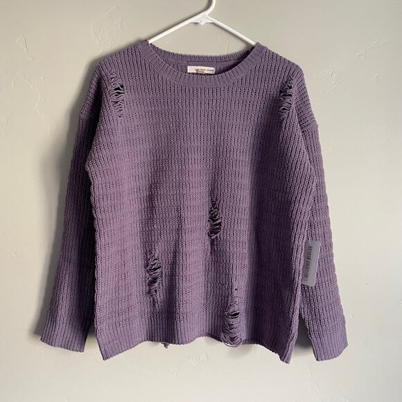 Orange Creek Purple Distressed Chunky Sweater- size M/L - Picture 2 of 3